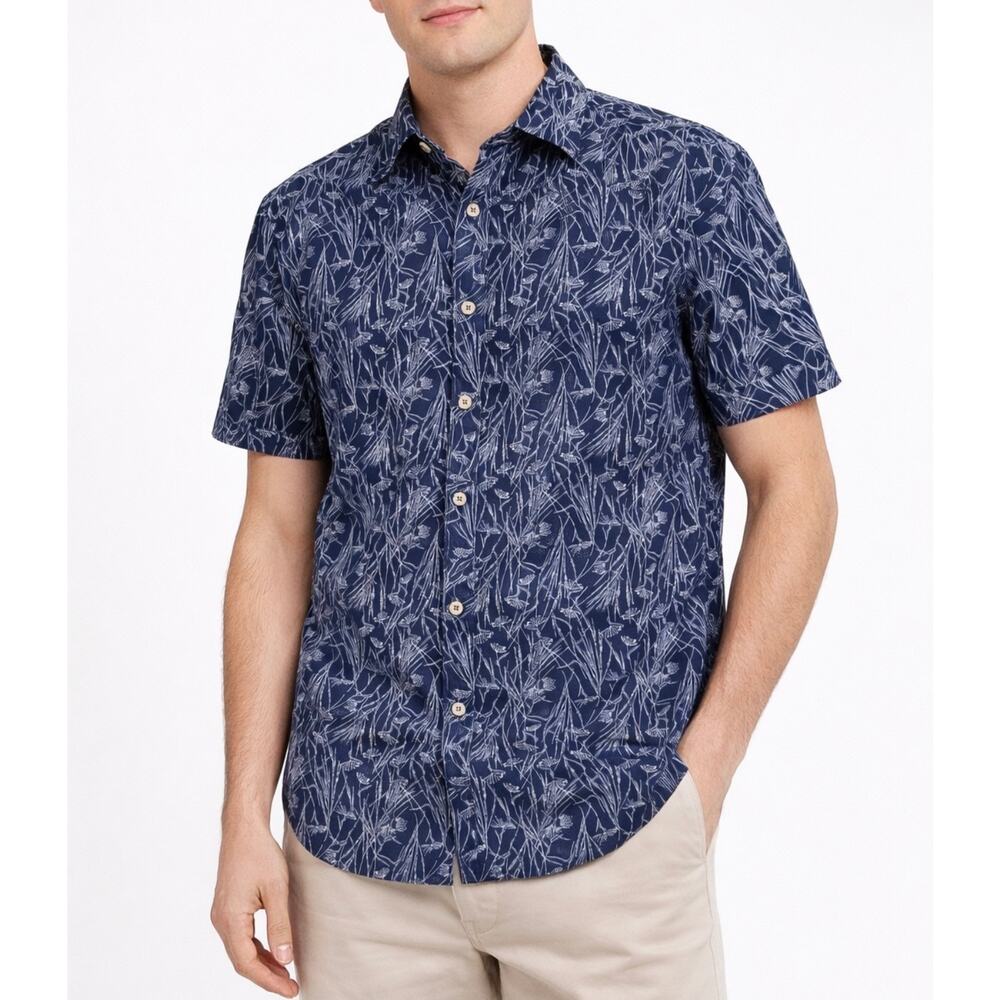 Banana Republic Blue & White Linen Floral Slim Fit Button Up Shirt Size L